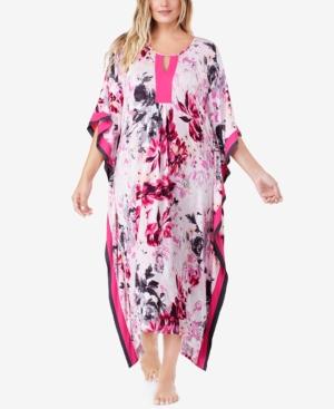 Ellen Tracy Plus Size Contrast-trimmed Printed Knit Caftan