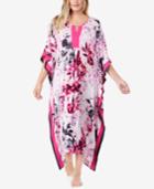 Ellen Tracy Plus Size Contrast-trimmed Printed Knit Caftan