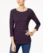 Charter Club Striped Lace-up Top, Only At Macy's