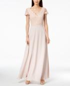 Calvin Klein V-neck Lace & Chiffon Gown