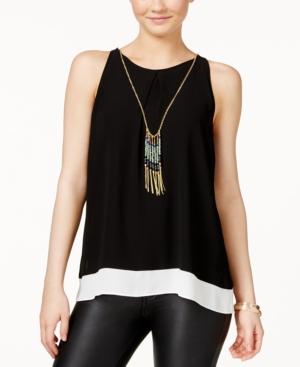 Bcx Juniors' Sleeveless Colorblocked Necklace Blouse