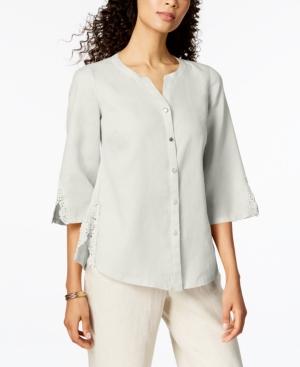 Jm Collection Linen Crochet-contrast Shirt, Created For Macy's