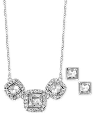 Charter Club Square Crystal Drama Necklace And Stud Earrings