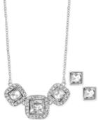 Charter Club Square Crystal Drama Necklace And Stud Earrings
