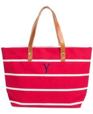 Cathy's Concepts Personalized Coral Striped Tote With Leather Handles