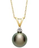 Tahitian Pearl (8mm) And Diamond Accent Pendant Necklace In 14k Gold