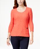 Jm Collection Petite Marled Patch-pocket Top, Only At Macy's