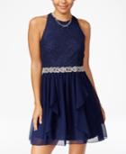 City Studios Juniors' Embellished Ruffled Fit & Flare Dress