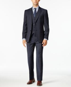 Tommy Hilfiger Men's Modern-fit Navy And Gray Glen Plaid Vested Stretch Performance Suit