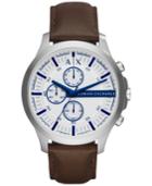 Ax Armani Exchange Men's Chronograph Hampton Dark Brown Leather Strap Watch 46mm Ax2190