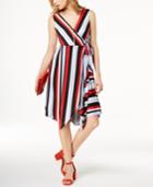 I.n.c. Striped Faux-wrap Handkerchief Dress, Created For Macy's
