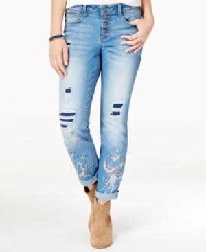 Black Daisy Juniors' Jamie Embroidered Boyfriend Jeans