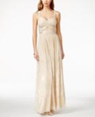 Betsy & Adam Crisscross Metallic Chiffon Gown