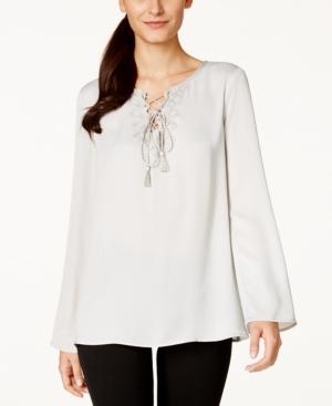 Studio M Lace-up Peasant Blouse