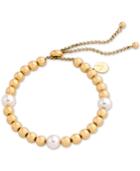 Majorica Gold-tone Bead & Imitation Pearl Slider Bracelet