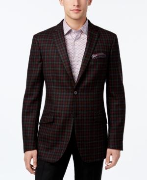 Tallia Men's Slim-fit Charcoal/red Check Sport Coat