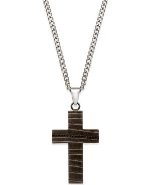 Men's Cubic Zirconia Accent Cross Pendant Necklace In Black Ion-plated Stainless Steel