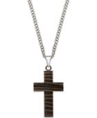 Men's Cubic Zirconia Accent Cross Pendant Necklace In Black Ion-plated Stainless Steel