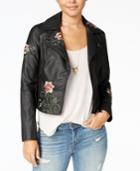 American Rag Juniors' Embroidered Faux-leather Moto Jacket, Only At Macy's