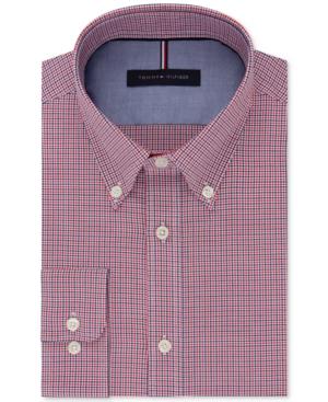 Tommy Hilfiger Men's Soft Touch Slim-fit Non-iron Performance Red & Blue Check Dress Shirt