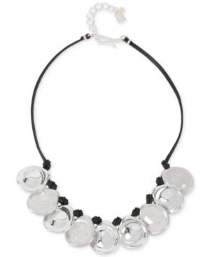 Robert Lee Morris Soho Silver-tone Leather Sculptural Disc Frontal Necklace