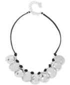 Robert Lee Morris Soho Silver-tone Leather Sculptural Disc Frontal Necklace