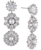 Marchesa Silver-tone Crystal & Imitation Pearl Linear Drop Earrings, Created For Macy's