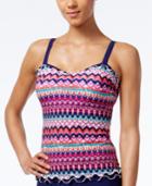 Profile By Gottex Ikat-print Ruffled D-cup Underwire Tankini Top Women's Swimsuit