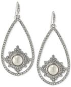 Carolee Silver-tone Imitation Pearl And Pave Pear Drop Earrings
