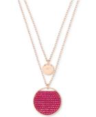Swarovski Rose Gold-tone Ginger Pave Disc Double-row 17-4/5 Pendant Necklace