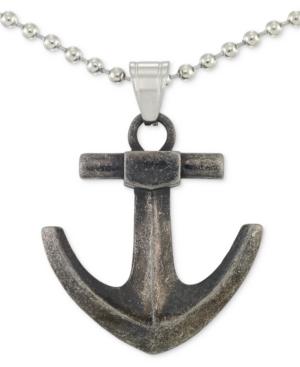 Legacy For Men By Simone I. Smith Anchor 24 Pendant Necklace In Stainless Steel & Black Ion-plate
