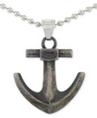 Legacy For Men By Simone I. Smith Anchor 24 Pendant Necklace In Stainless Steel & Black Ion-plate