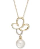 14k Gold Necklace, Cultured Freshwater Pearl And Diamond Accent Pendant (7mm)