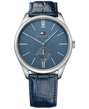 Tommy Hilfiger Men's Sport Luxury Navy Croc-embossed Leather Strap Watch 44mm 1791169
