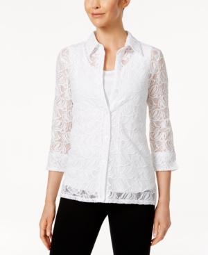 Alfred Dunner Petite Reel It In Lace Layered-look Shirt