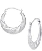 Diamond-cut Hoop Earrings In 10k White Gold
