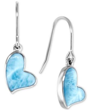 Marahlago Larimar Heart Drop Earrings In Sterling Silver