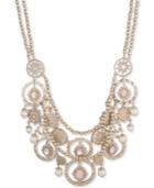 Marchesa Gold-tone Stone, Imitation Pearl And Pave Multi-row Statement Necklace, 16 + 3 Extender
