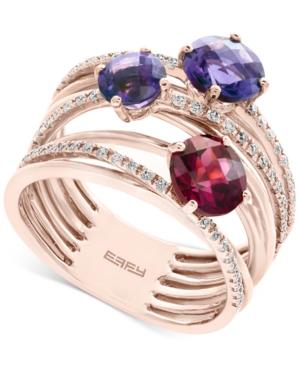 Effy Amethyst (1-1/10 Ct. T.w.), Rhodolite Garnet (1 Ct. T.w.) And Diamond (1/4 Ct. T.w.) Statement Ring In 14k Rose Gold