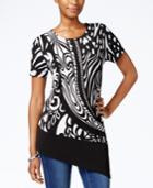 Jm Collection Printed Asymmetrical-hem Top, Only At Macy's