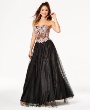 Blondie Nites Juniors' Embroidered Corset Gown