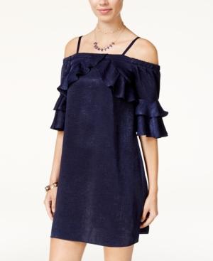 Bcx Juniors' Ruffled Cold-shoulder Dress