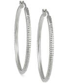Thin Textured Hoop Earrings In Sterling Silver