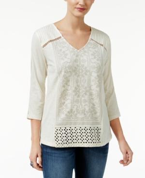 Style & Co. Embroidered V-neck Top, Only At Macy's