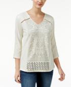 Style & Co. Embroidered V-neck Top, Only At Macy's