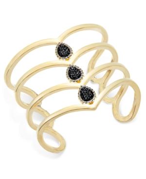 Inc International Concepts Gold-tone Jet Pave Teardrop Wide Cuff Bracelet, Only At Macy's