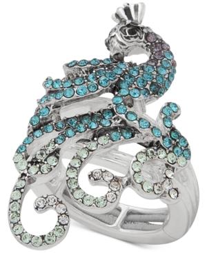 Anne Klein Silver-tone Pave Peacock Stretch Ring