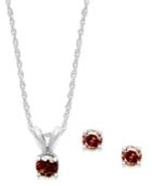 10k White Gold Red Diamond Necklace And Earring Set (1/4 Ct. T.w.)