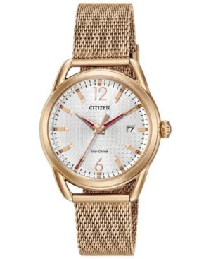 Citizen Drive From Citizen Eco-drive Women's Rose Gold-tone Stainless Steel Mesh Bracelet Watch 34mm Fe6083-72a