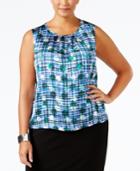 Nine West Plus Size Pleated Printed Shell